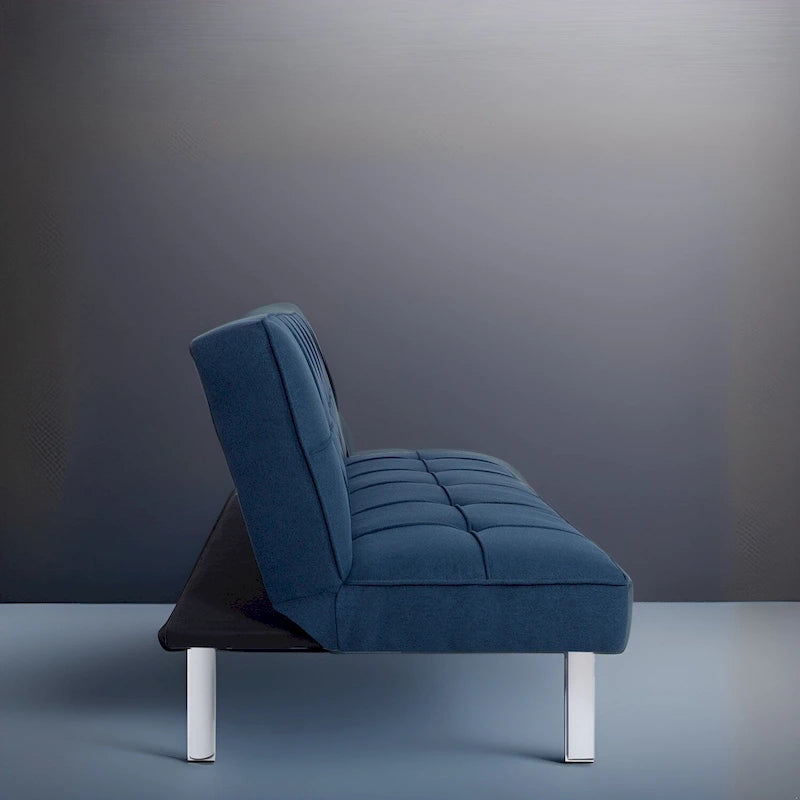 Modern Armless Tufted Linen Futon Sofa Bed with Metal Legs