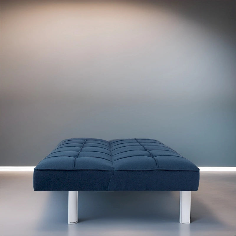Modern Armless Tufted Linen Futon Sofa Bed with Metal Legs