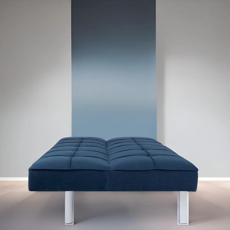 Modern Armless Tufted Linen Futon Sofa Bed with Metal Legs