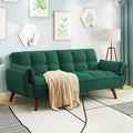Modern Tufted Linen Futon Sofa Bed with Solid Wood Legs