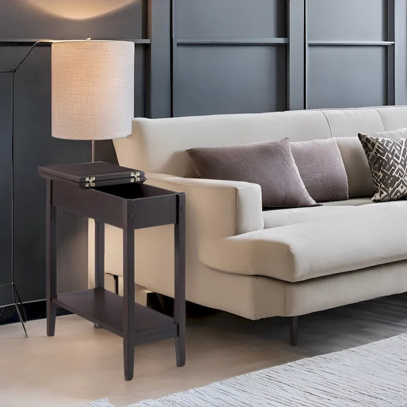 Wooden Flip-Top Side Table with Spacious Storage, Compact Space-Saving Design and Convenient Shelf