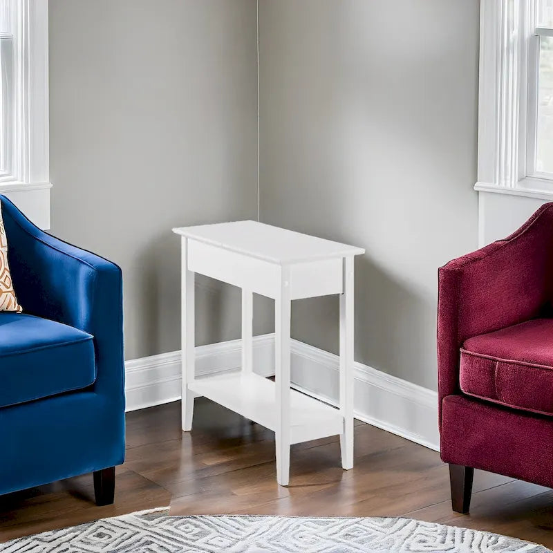 Slim Rectangular Wooden Flip-Top Side Table with Storage and Shelf
