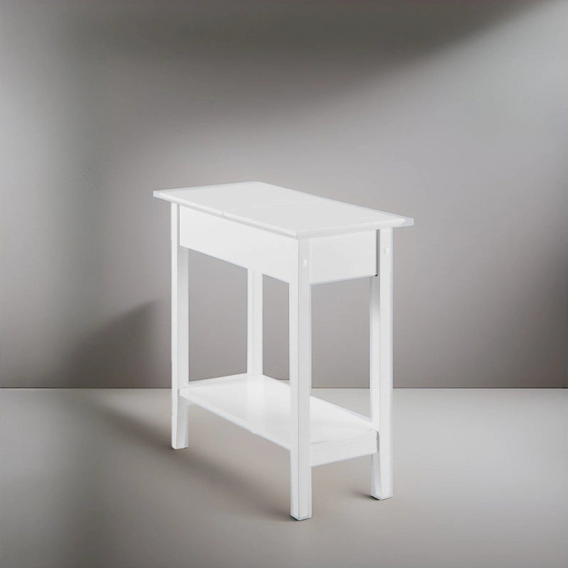 Slim Rectangular Wooden Flip-Top Side Table with Storage and Shelf