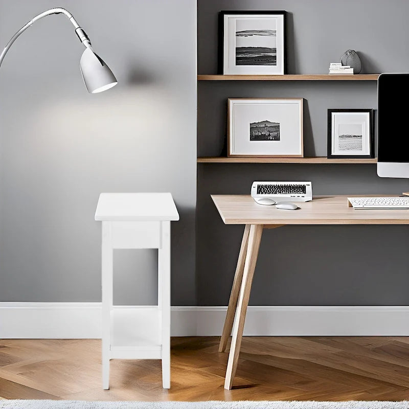 Slim Rectangular Wooden Flip-Top Side Table with Storage and Shelf