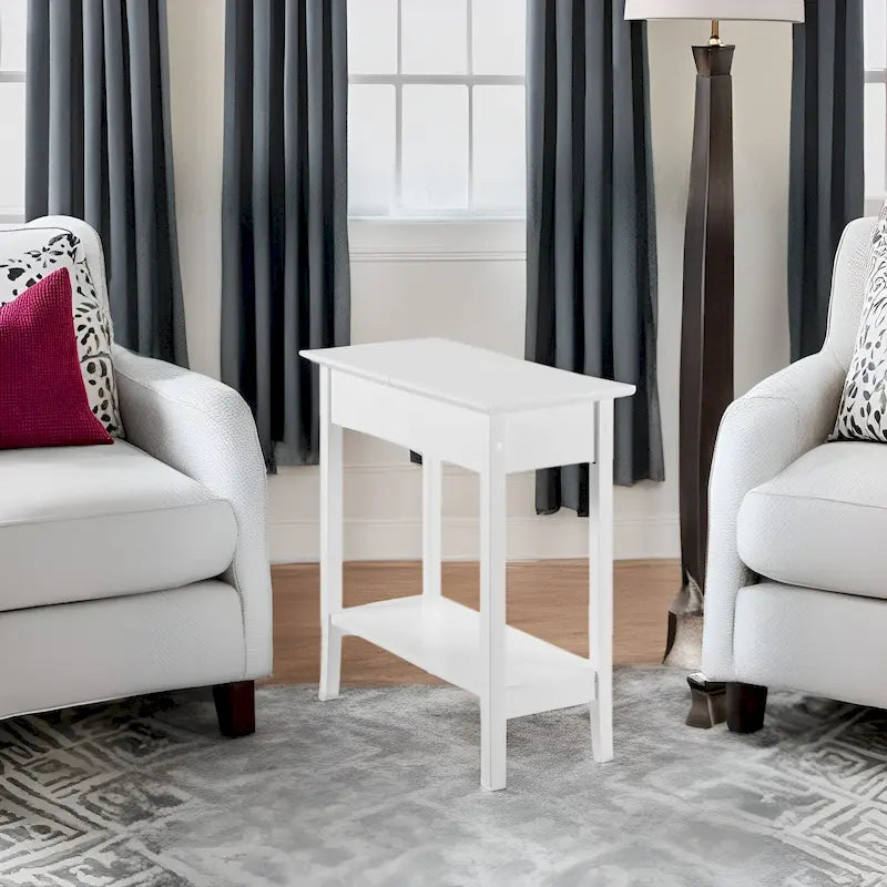 Slim Rectangular Wooden Flip-Top Side Table with Storage and Shelf