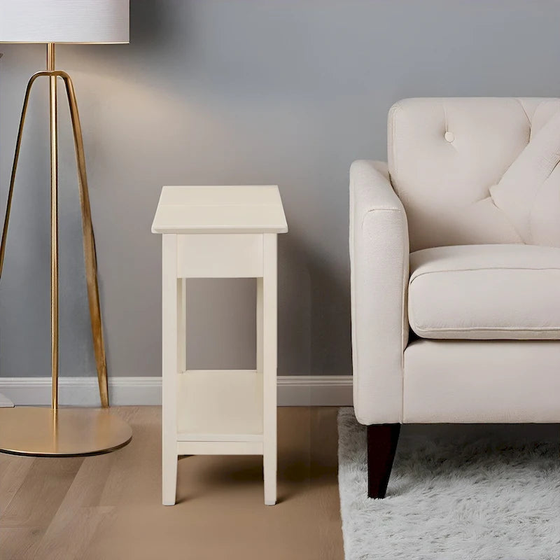 Slim Rectangular Wooden Flip-Top Side Table with Storage and Shelf