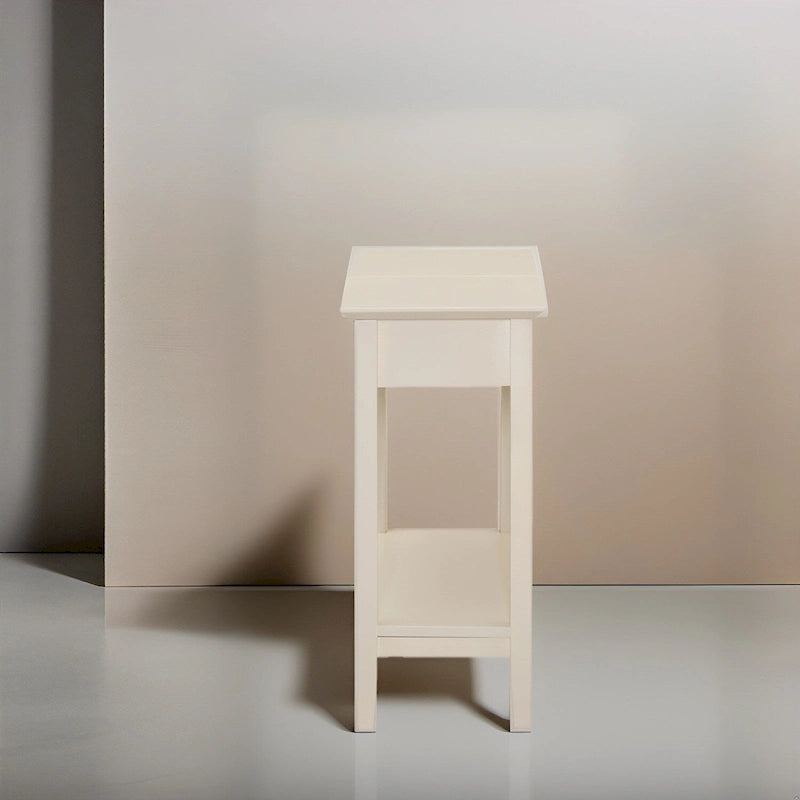 Slim Rectangular Wooden Flip-Top Side Table with Storage and Shelf