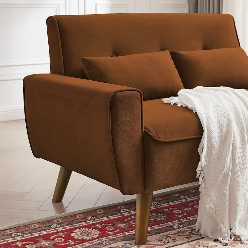 Compact Tufted Fabric Loveseat Sofa with Tapered Wooden Legs