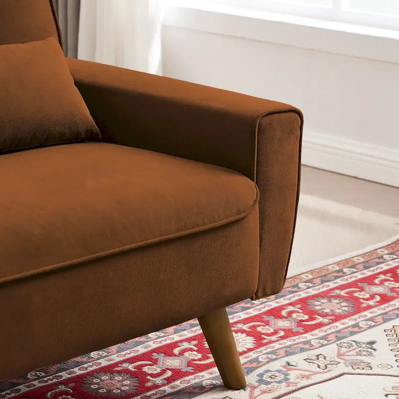 Compact Tufted Fabric Loveseat Sofa with Tapered Wooden Legs