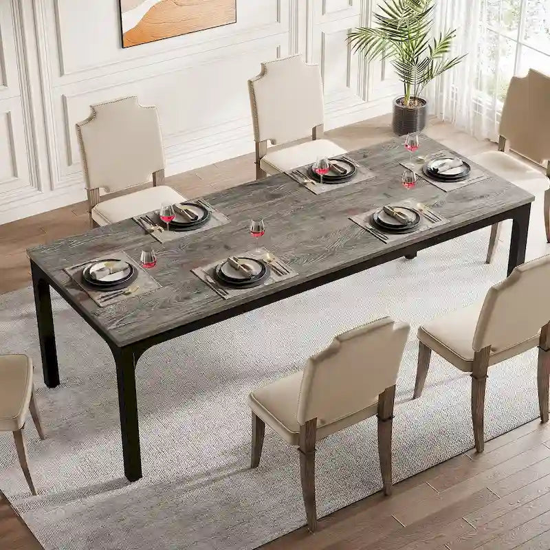 Modern Rectangular Dining Table with MDF Top and Metal Frame