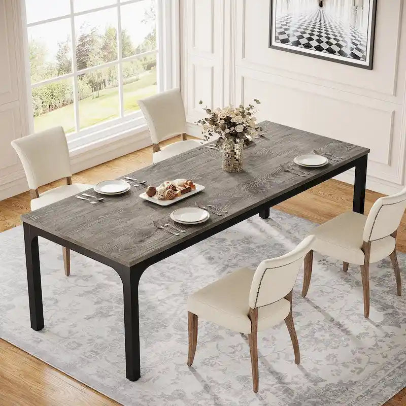 Modern Rectangular Dining Table with MDF Top and Metal Frame