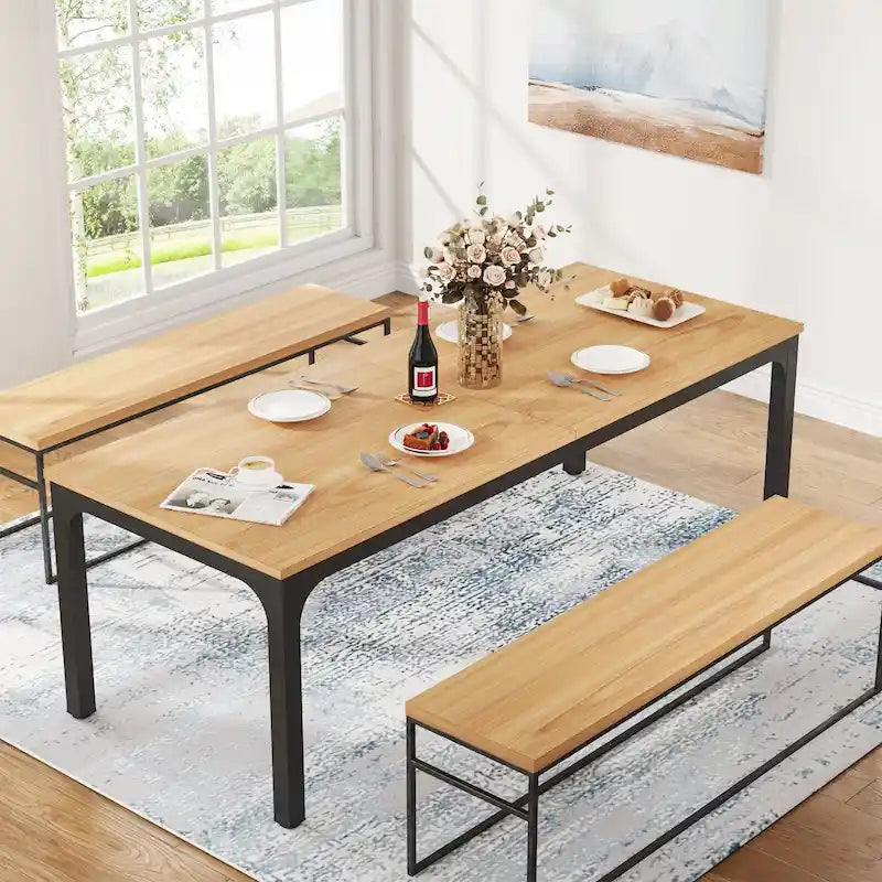 Modern Rectangular Dining Table with MDF Top and Metal Frame
