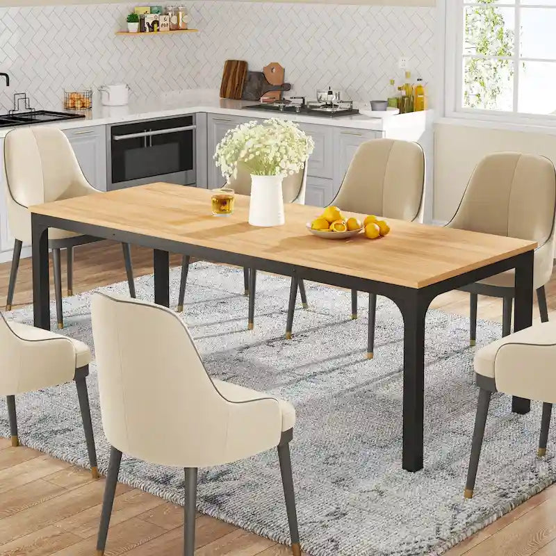 Modern Rectangular Dining Table with MDF Top and Metal Frame