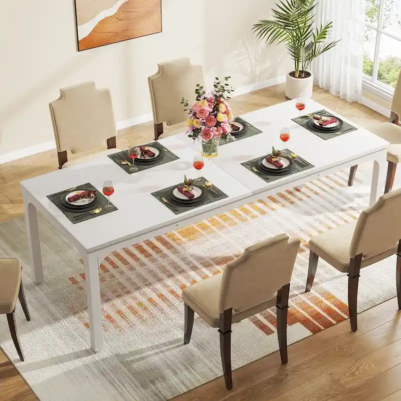 Modern Rectangular Dining Table with MDF Top and Metal Frame