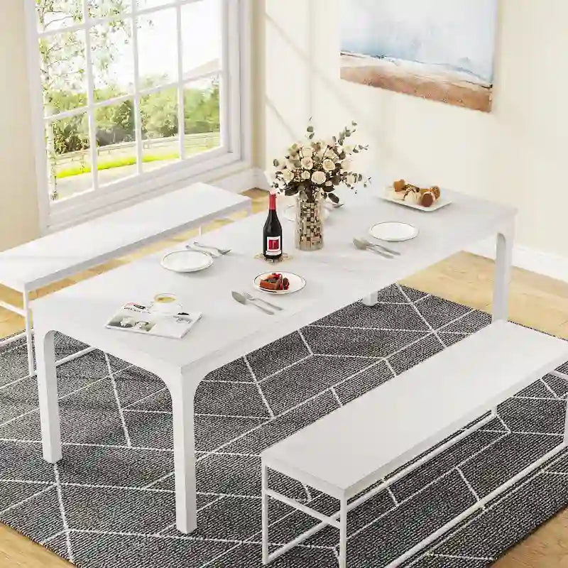 Modern Rectangular Dining Table with MDF Top and Metal Frame