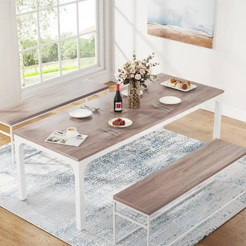 Modern Rectangular Dining Table with MDF Top and Metal Frame