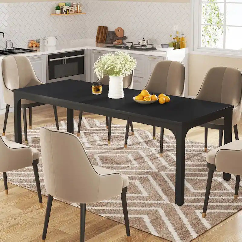 Modern Rectangular Dining Table with MDF Top and Metal Frame