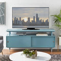 Mid-Century Modern Wood TV Stand with Sliding Doors and Storage