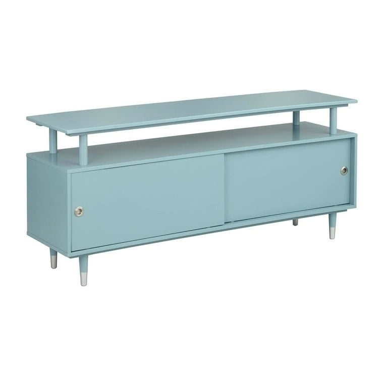 Mid-Century Modern Wood TV Stand with Sliding Doors and Storage