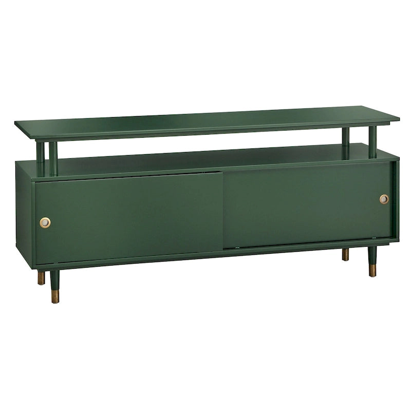 Mid-Century Modern Wood TV Stand with Sliding Doors and Storage