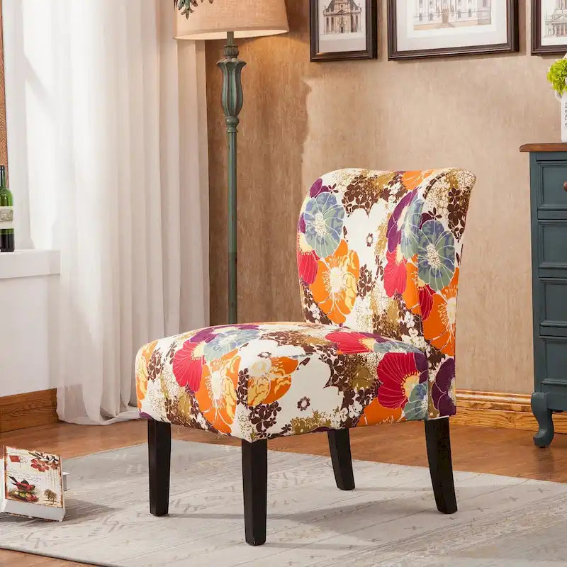 Modern Upholstered Armless Slipper Accent Chair with Dark Wooden Legs