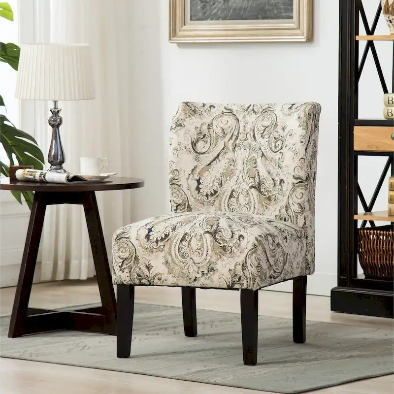 Modern Upholstered Armless Slipper Accent Chair with Dark Wooden Legs
