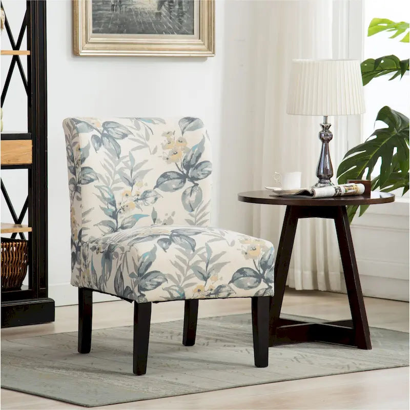 Modern Upholstered Armless Slipper Accent Chair with Dark Wooden Legs