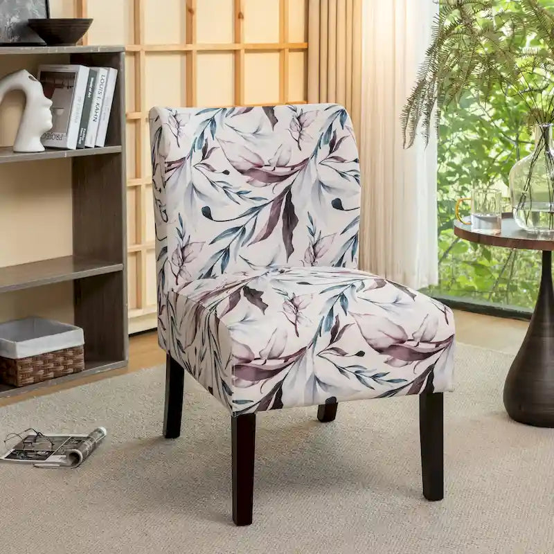 Modern Upholstered Armless Slipper Accent Chair with Dark Wooden Legs