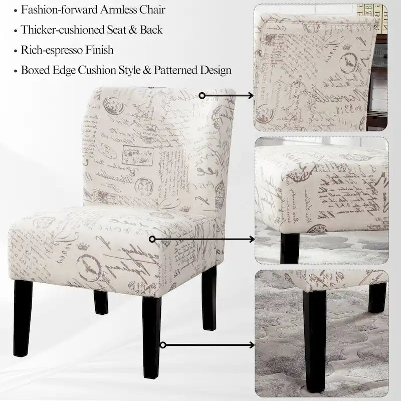 Modern Upholstered Armless Slipper Accent Chair with Dark Wooden Legs