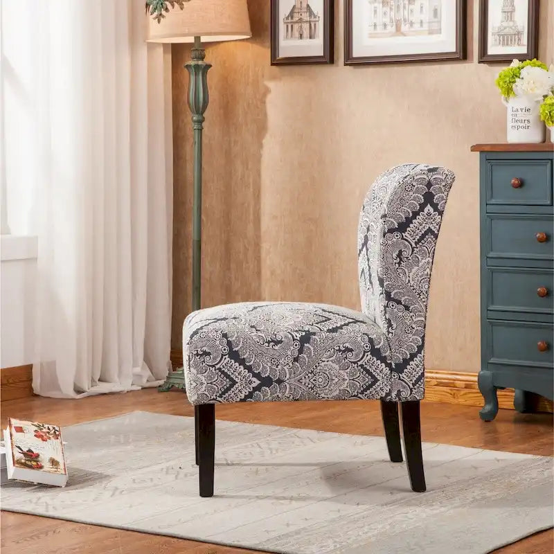 Modern Upholstered Armless Slipper Accent Chair with Dark Wooden Legs