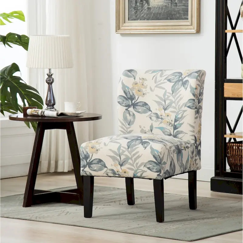 Modern Upholstered Armless Slipper Accent Chair with Dark Wooden Legs