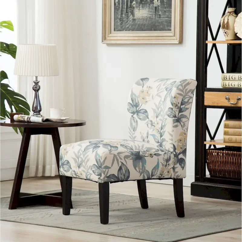 Modern Upholstered Armless Slipper Accent Chair with Dark Wooden Legs