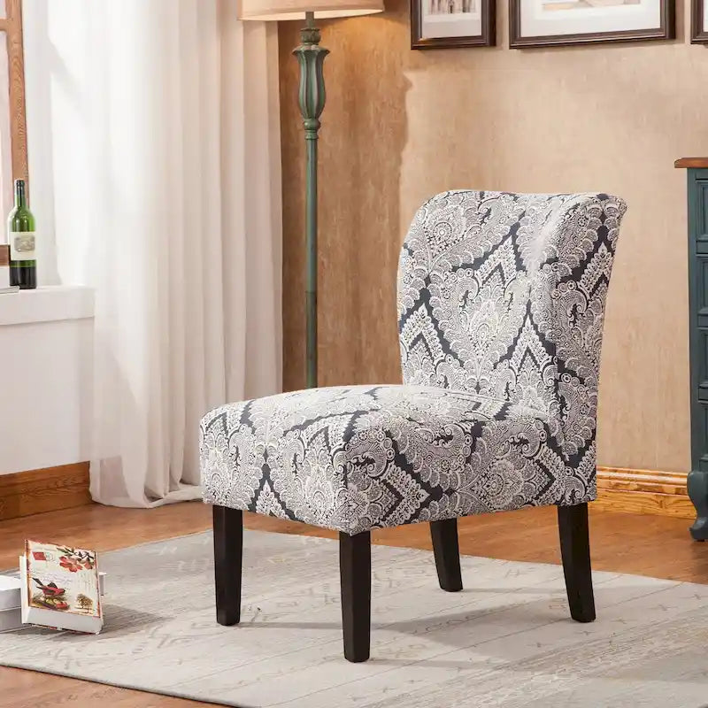 Modern Upholstered Armless Slipper Accent Chair with Dark Wooden Legs