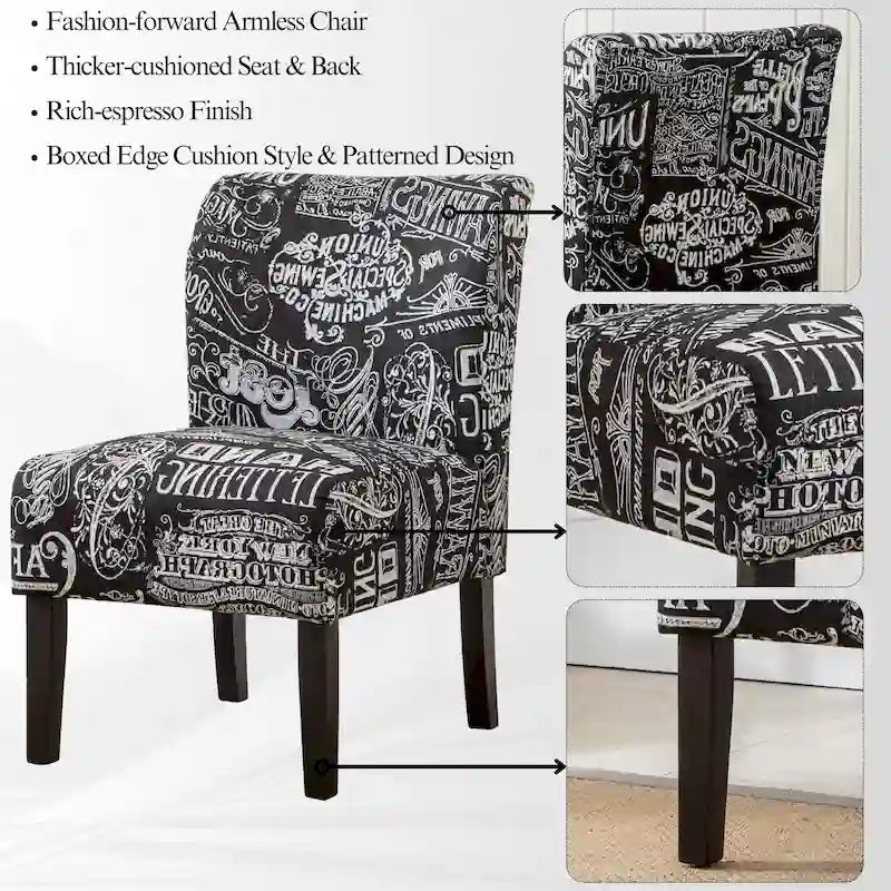 Modern Upholstered Armless Slipper Accent Chair with Dark Wooden Legs