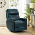 Modern Genuine Leather Wingback Swivel Rocker Recliner with Nailhead Trim