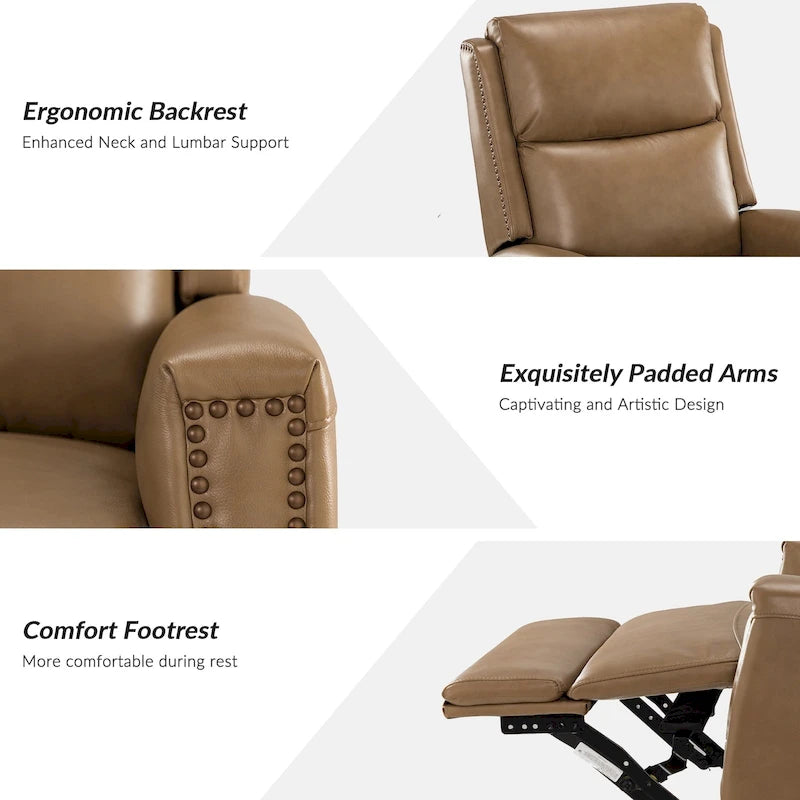 Modern Genuine Leather Wingback Swivel Rocker Recliner with Nailhead Trim