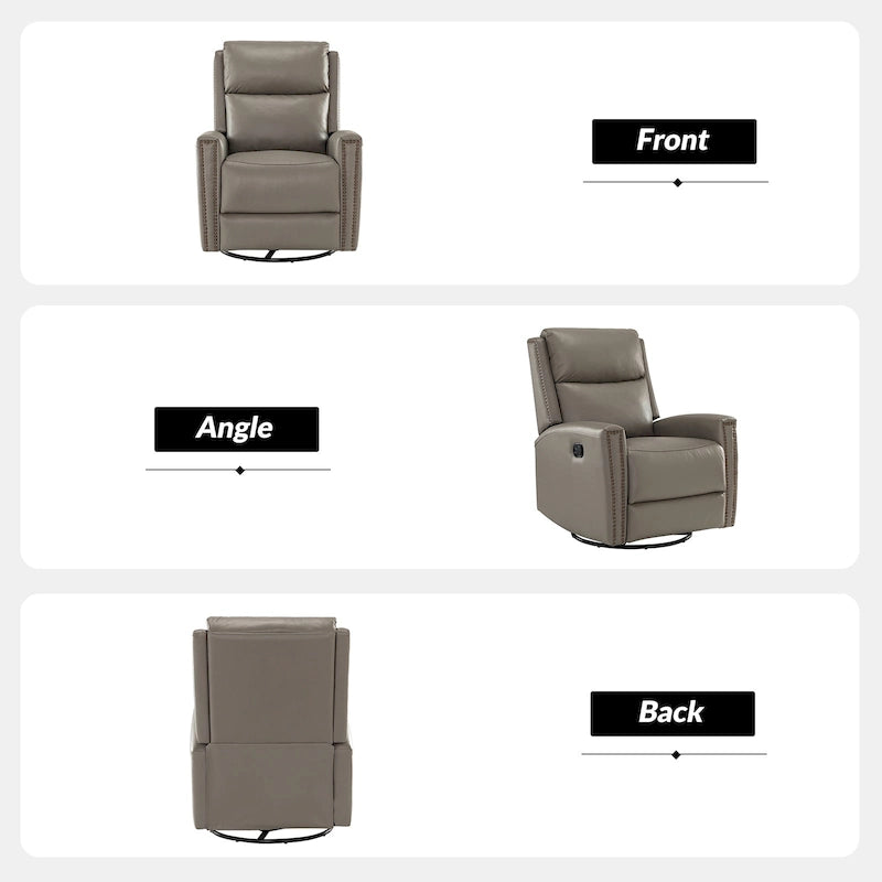 Modern Genuine Leather Wingback Swivel Rocker Recliner with Nailhead Trim