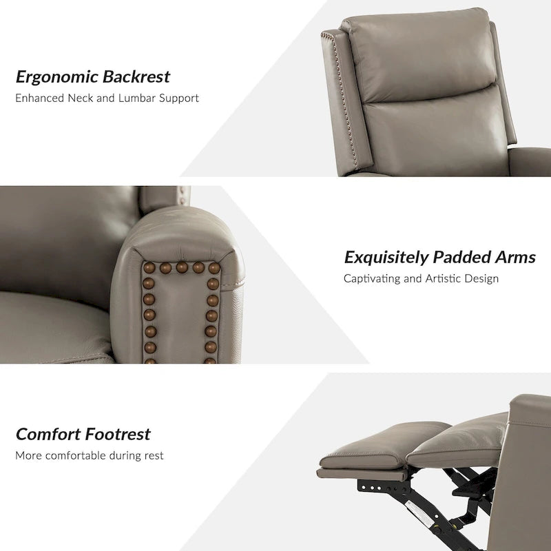 Modern Genuine Leather Wingback Swivel Rocker Recliner with Nailhead Trim