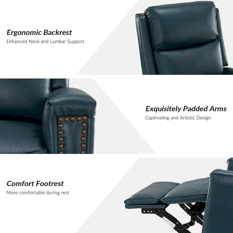 Modern Genuine Leather Wingback Swivel Rocker Recliner with Nailhead Trim