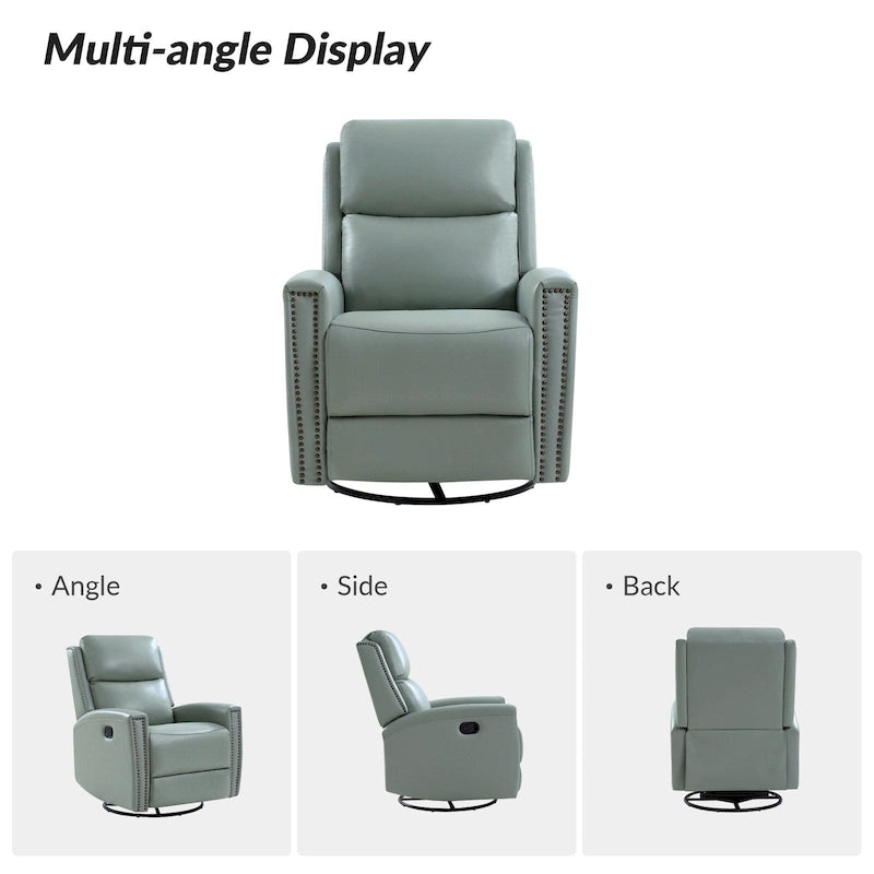 Modern Genuine Leather Wingback Swivel Rocker Recliner with Nailhead Trim