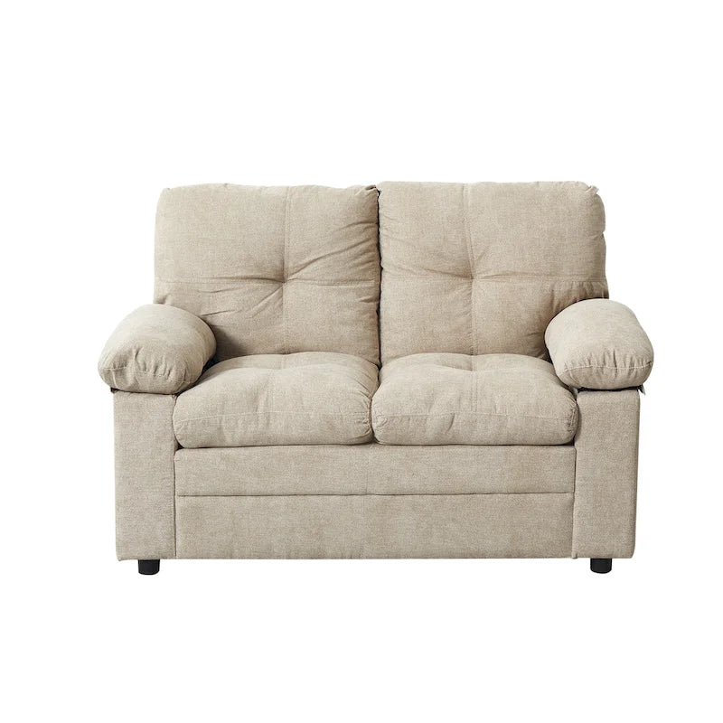Compact Upholstered Loveseat with Tufted Cushions and Plush Pillowtop Arms