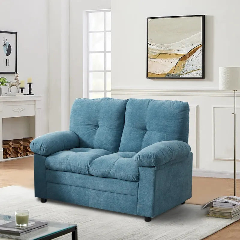 Compact Upholstered Loveseat with Tufted Cushions and Plush Pillowtop Arms