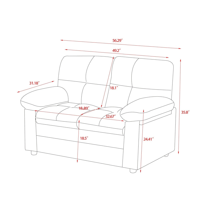 Compact Upholstered Loveseat with Tufted Cushions and Plush Pillowtop Arms