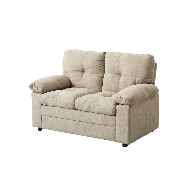 Compact Upholstered Loveseat with Tufted Cushions and Plush Pillowtop Arms