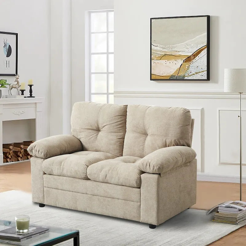 Compact Upholstered Loveseat with Tufted Cushions and Plush Pillowtop Arms