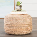 Round Braided Jute Pouf Ottoman with Textured Bohemian Natural Style