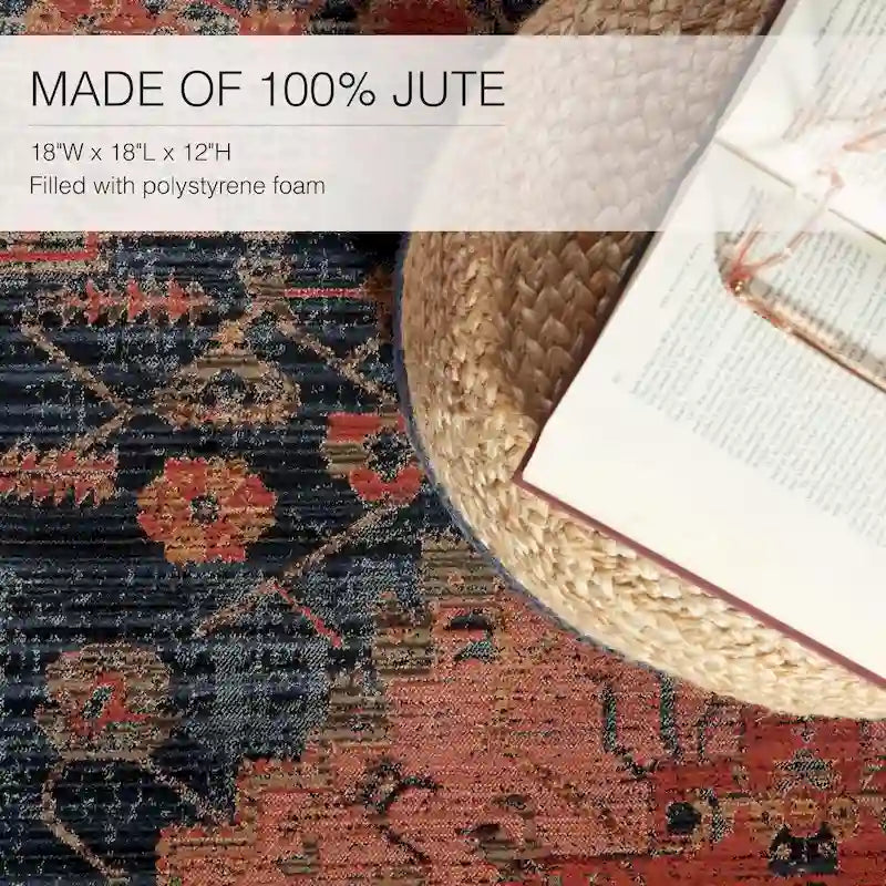 Round Braided Jute Pouf Ottoman with Textured Bohemian Natural Style