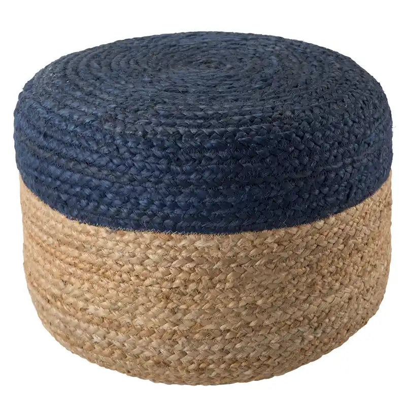 Round Braided Jute Pouf Ottoman with Textured Bohemian Natural Style
