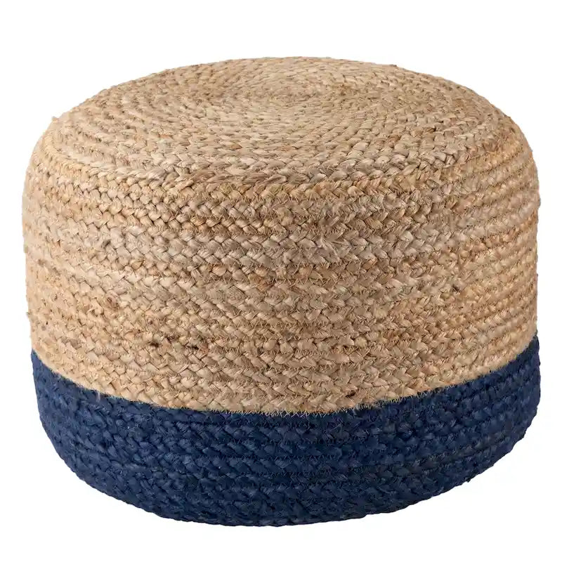 Round Braided Jute Pouf Ottoman with Textured Bohemian Natural Style