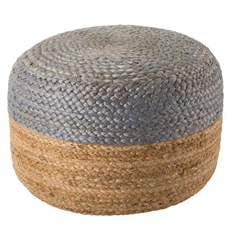 Round Braided Jute Pouf Ottoman with Textured Bohemian Natural Style